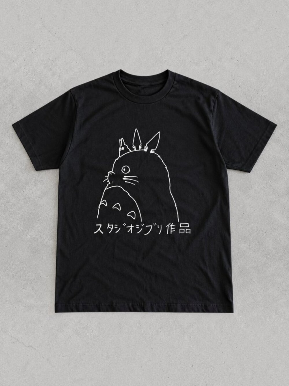 Gildan Totoro Japanese Line Art Black Graphic T-Shirt